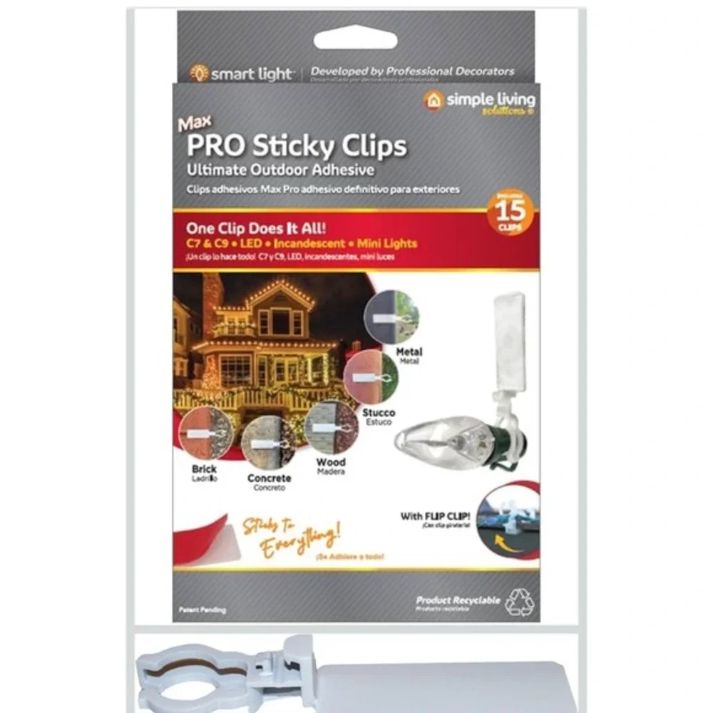 Simple Living Solutions Max PRO Sticky Clips‎ 15ct Outdoor Light Adhesive White